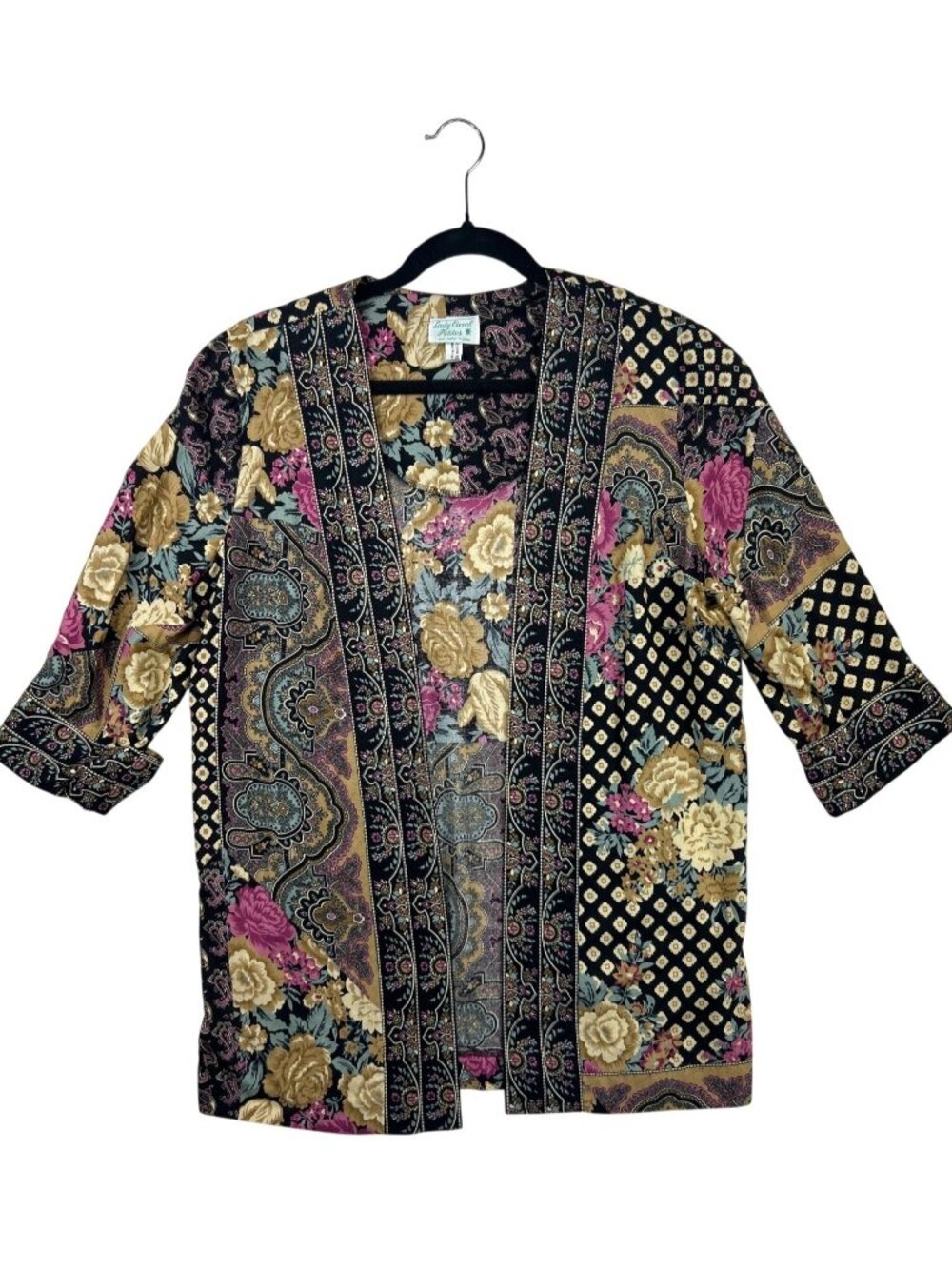 Lady Carol Petite Vtg Open Front Cardigan Women's M Floral Paisley Boho Eclectic - Picture 1 of 10